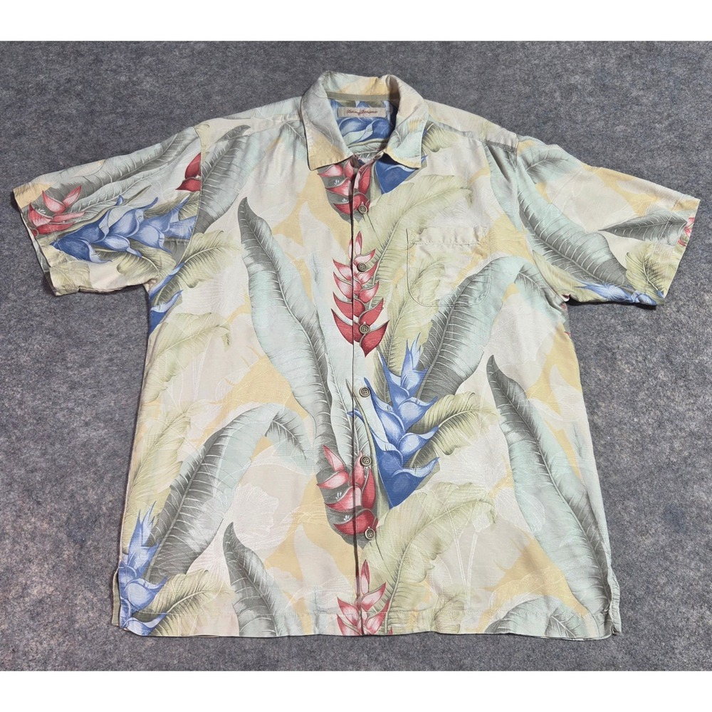 Tommy Bahama Mens Medium 100% Silk Tropical Bird of Paradise Camp Shirt